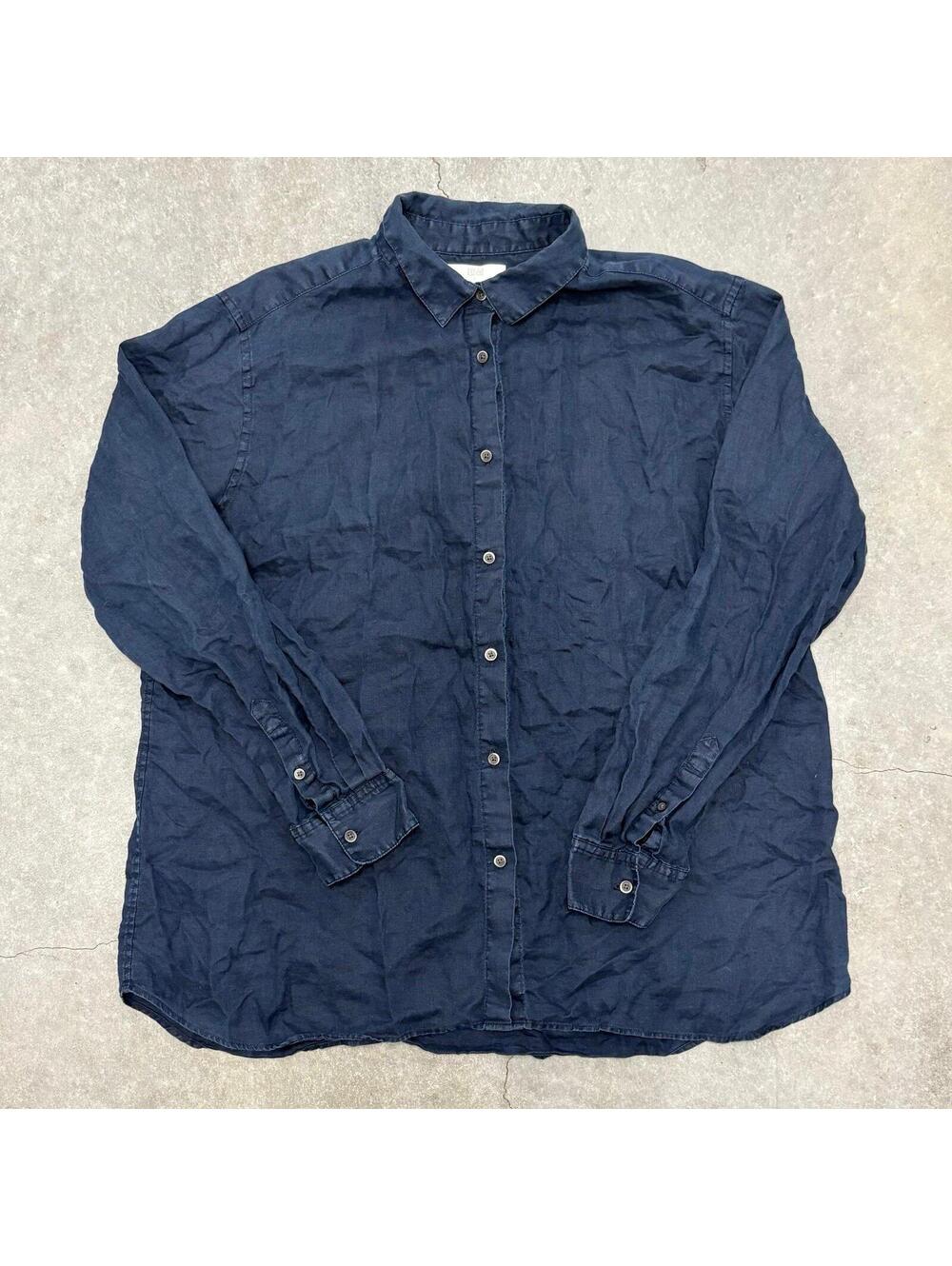 UNIQLO Navy Linen Long Sleeve Shirt
